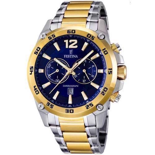 Image of mat rustfri stål med forgyldninger Sport Quartz Herre ur fra Festina